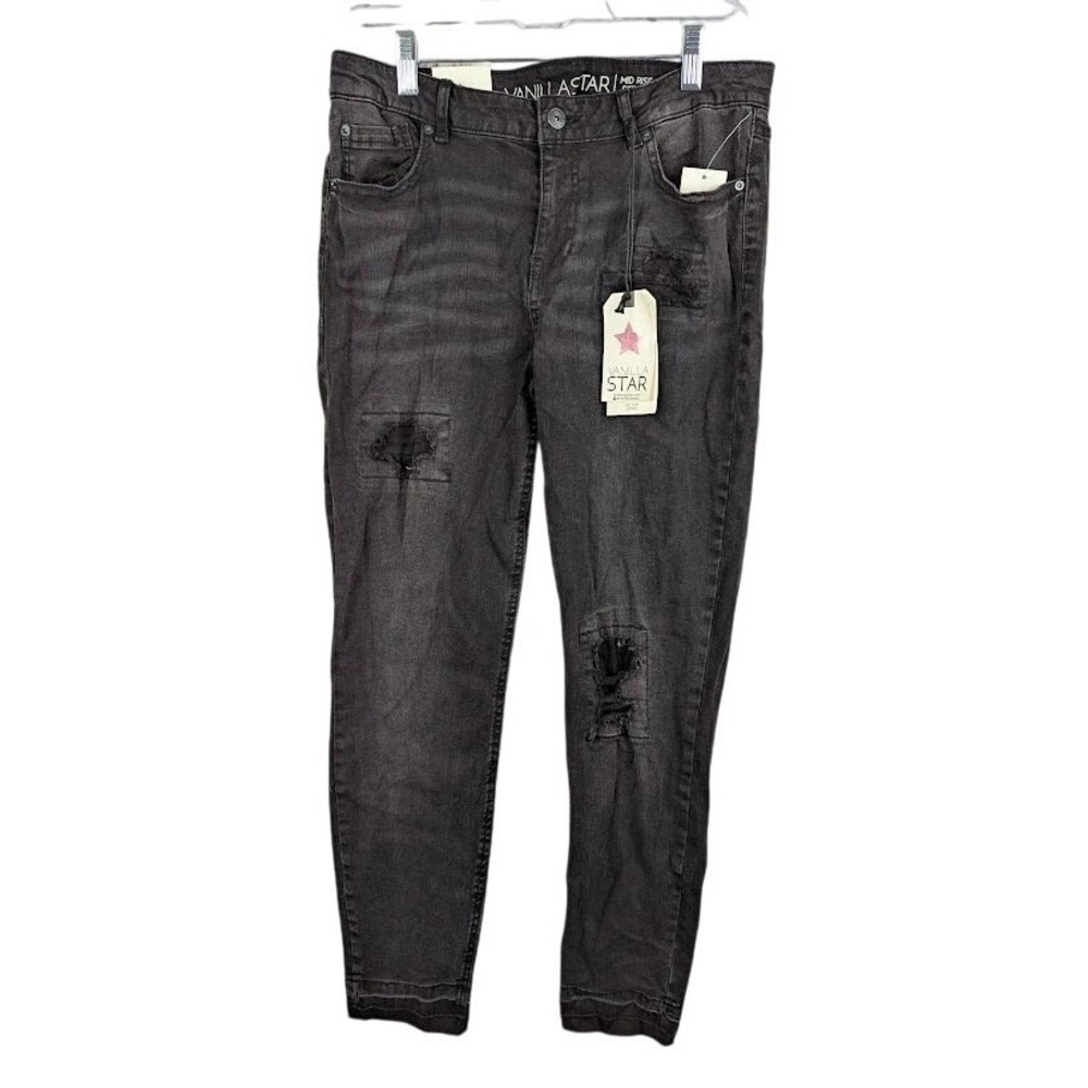 Vanilla Star Juniors' Ripped Released-Hem Skinny Jeans Black Size 13